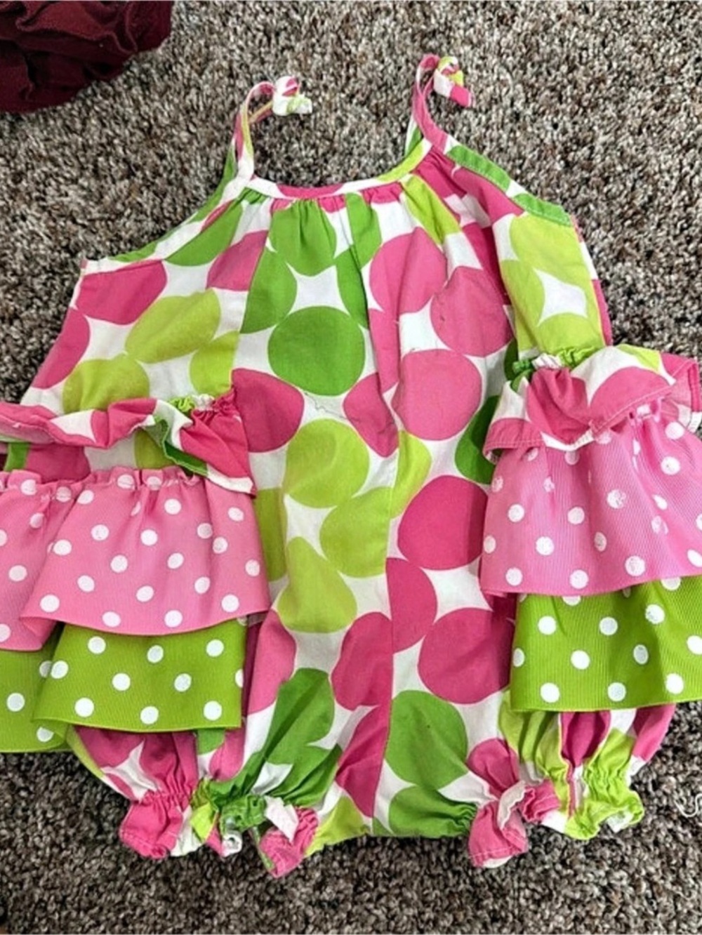 Girls Pink & Green Ruffle Romper